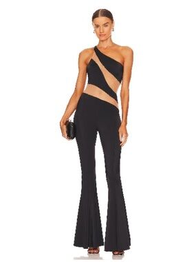 Norma Kamali Snake Mesh Fishtail Jumpsuit in Black & Nude Mesh Size Large NWT